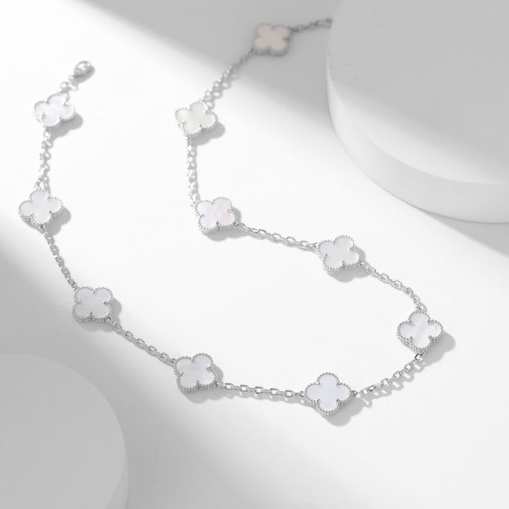 [Baslove]CLOVER 10 MOTIFS WHITE MOTHER OF PEARL NECKLACE