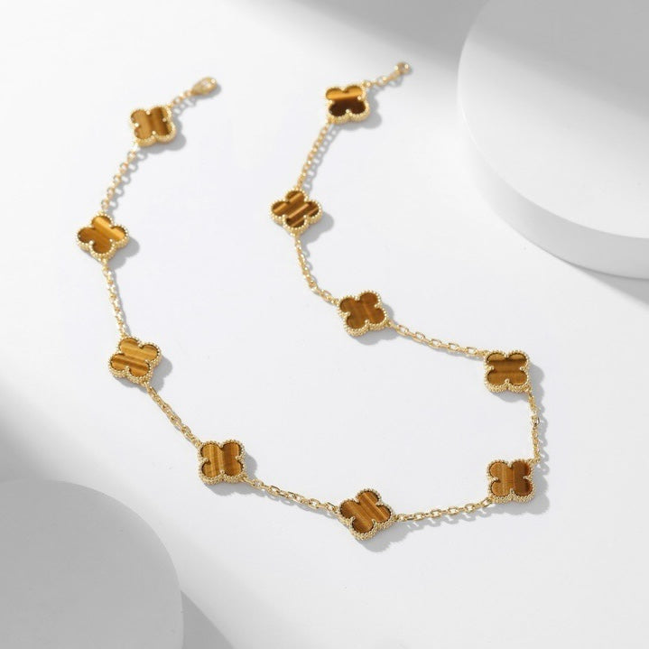 [Baslove]CLOVER 10 MOTIFS TIGER EYE NECKLACE