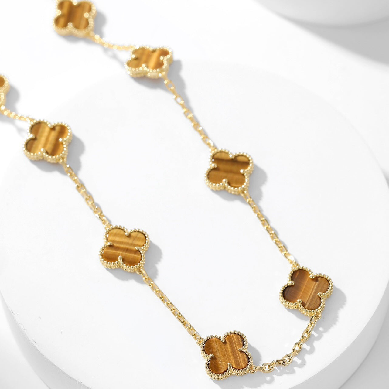 [Baslove]CLOVER 10 MOTIFS TIGER EYE NECKLACE