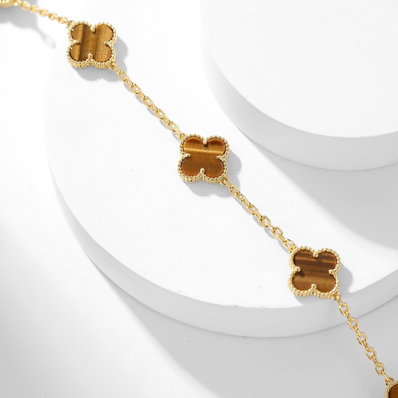 [Baslove]CLOVER 10 MOTIFS TIGER EYE NECKLACE