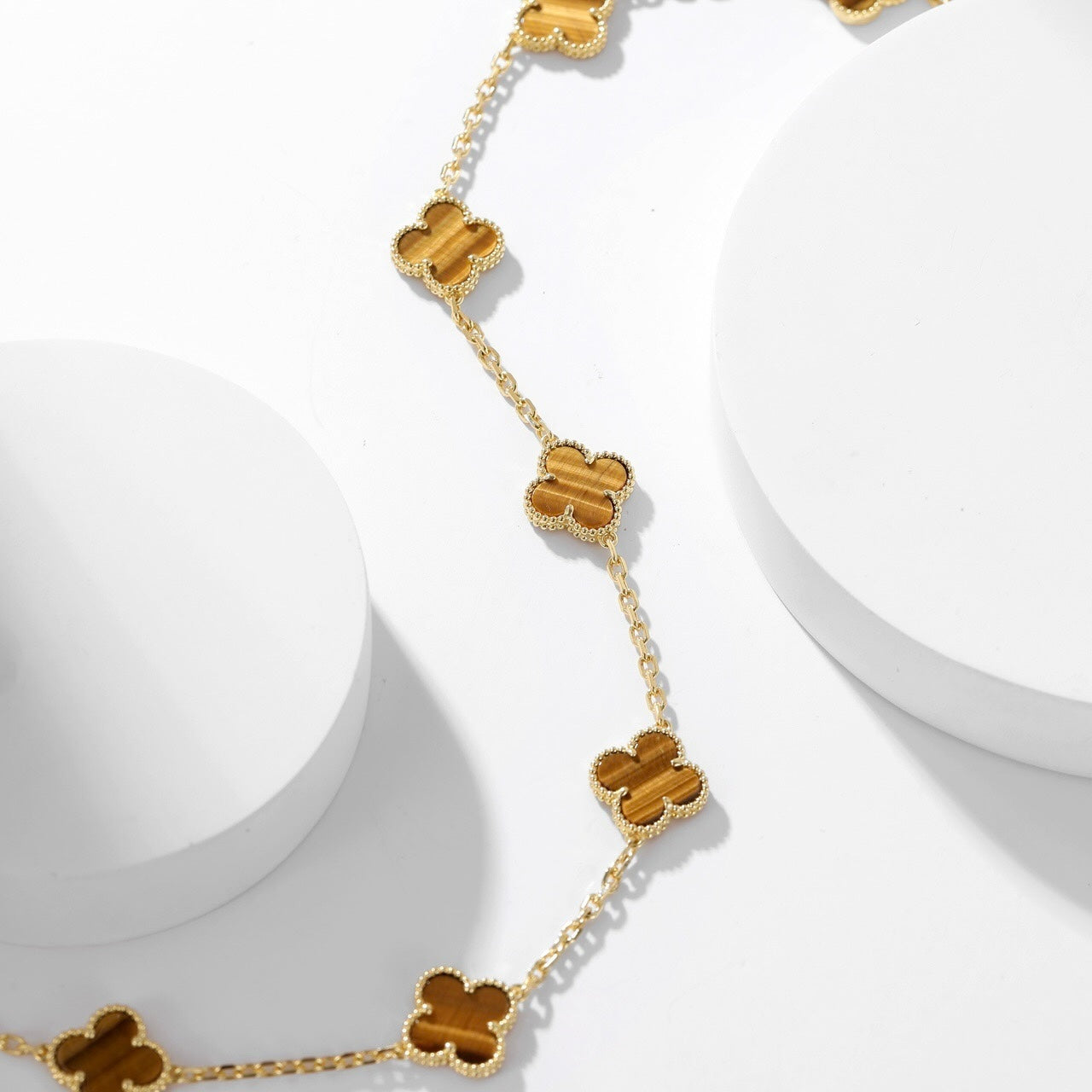 [Baslove]CLOVER 10 MOTIFS TIGER EYE NECKLACE