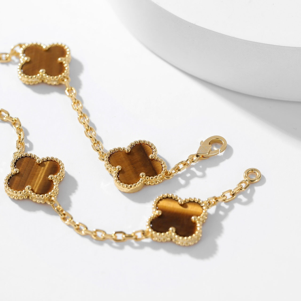 [Baslove]CLOVER 10 MOTIFS TIGER EYE NECKLACE