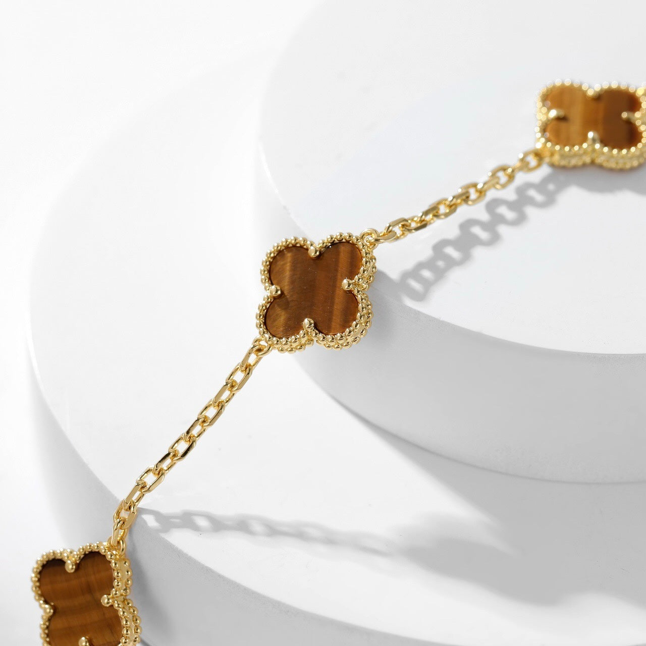 [Baslove]CLOVER 10 MOTIFS TIGER EYE NECKLACE