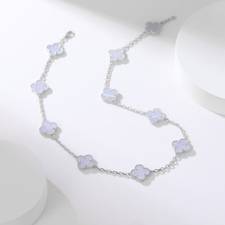 [Baslove]CLOVER 10 MOTIFS PURPLE CHALCEDONY NECKLACE