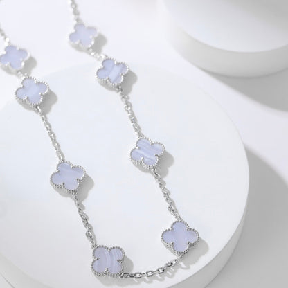 [Baslove]CLOVER 10 MOTIFS PURPLE CHALCEDONY NECKLACE