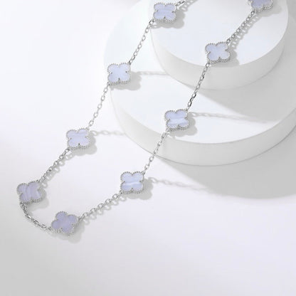 [Baslove]CLOVER 10 MOTIFS PURPLE CHALCEDONY NECKLACE