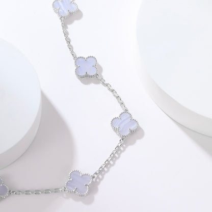 [Baslove]CLOVER 10 MOTIFS PURPLE CHALCEDONY NECKLACE