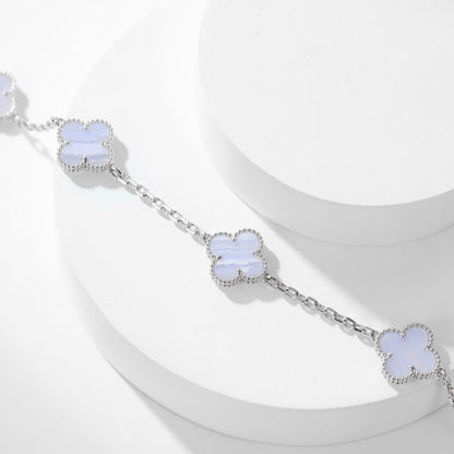 [Baslove]CLOVER 10 MOTIFS PURPLE CHALCEDONY NECKLACE