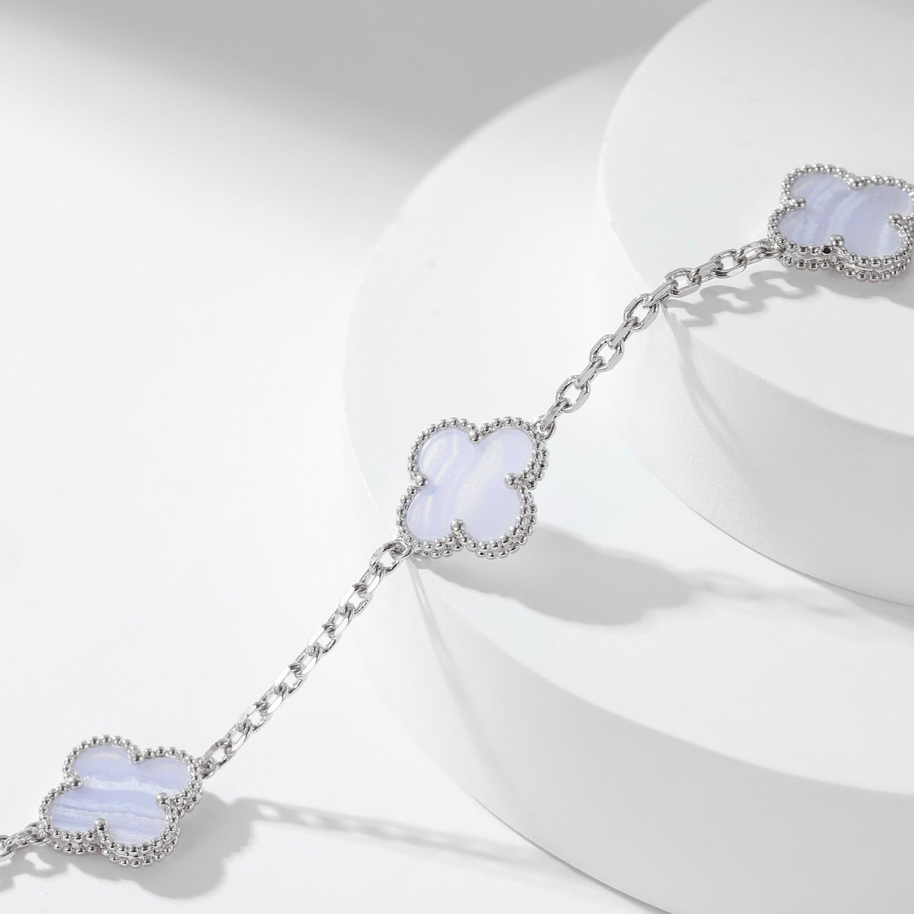 [Baslove]CLOVER 10 MOTIFS PURPLE CHALCEDONY NECKLACE