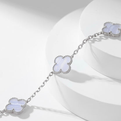 [Baslove]CLOVER 10 MOTIFS PURPLE CHALCEDONY NECKLACE