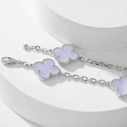 [Baslove]CLOVER 10 MOTIFS PURPLE CHALCEDONY NECKLACE