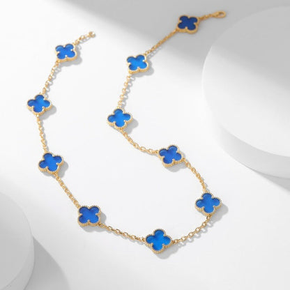 [Baslove]CLOVER 10 MOTIFS BLUE AGATE NECKLACE