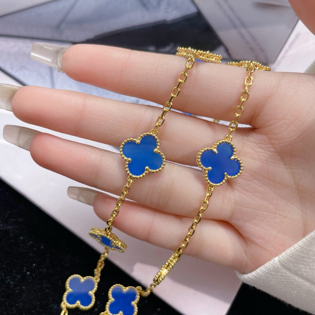 [Baslove]CLOVER 10 MOTIFS BLUE AGATE NECKLACE