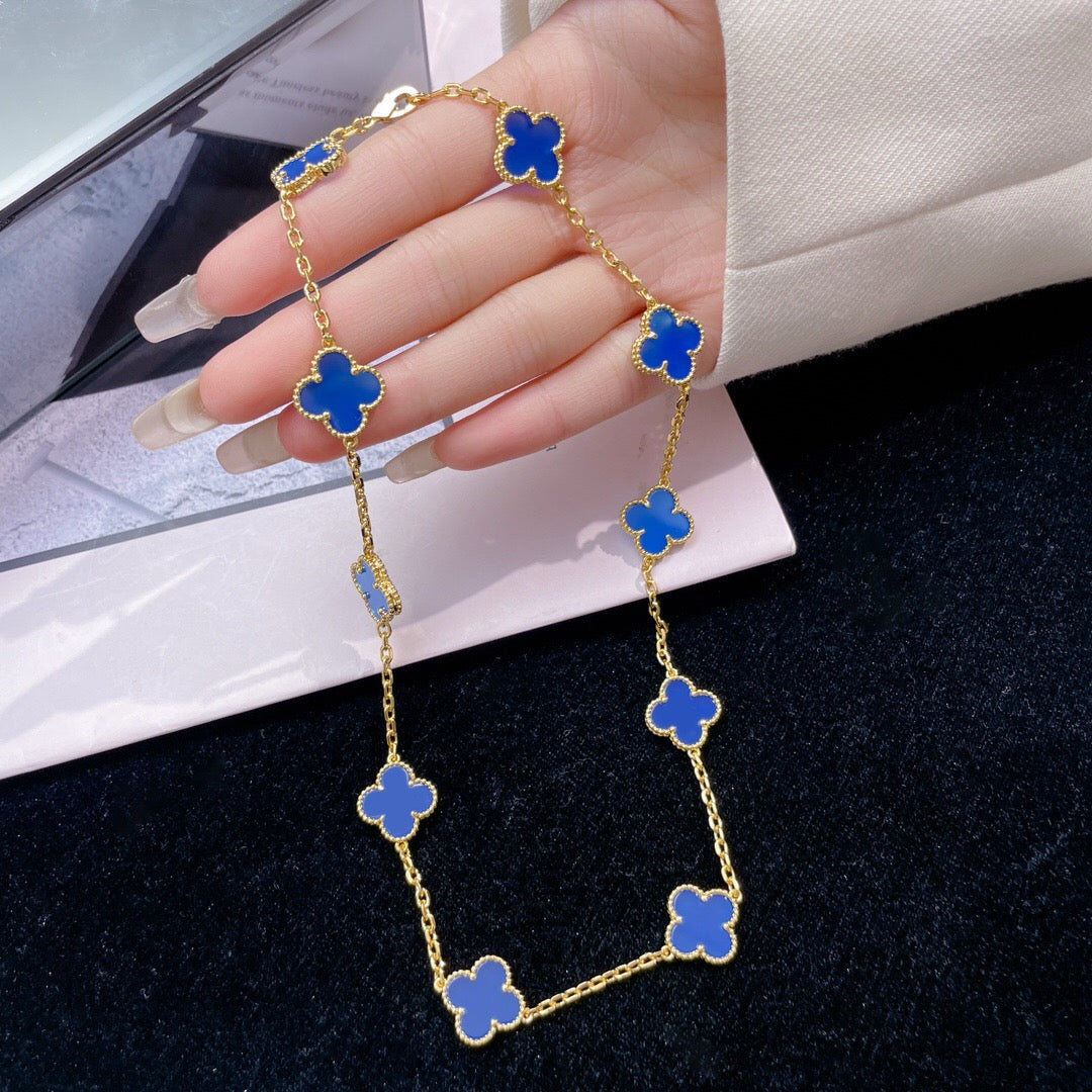 [Baslove]CLOVER 10 MOTIFS BLUE AGATE NECKLACE