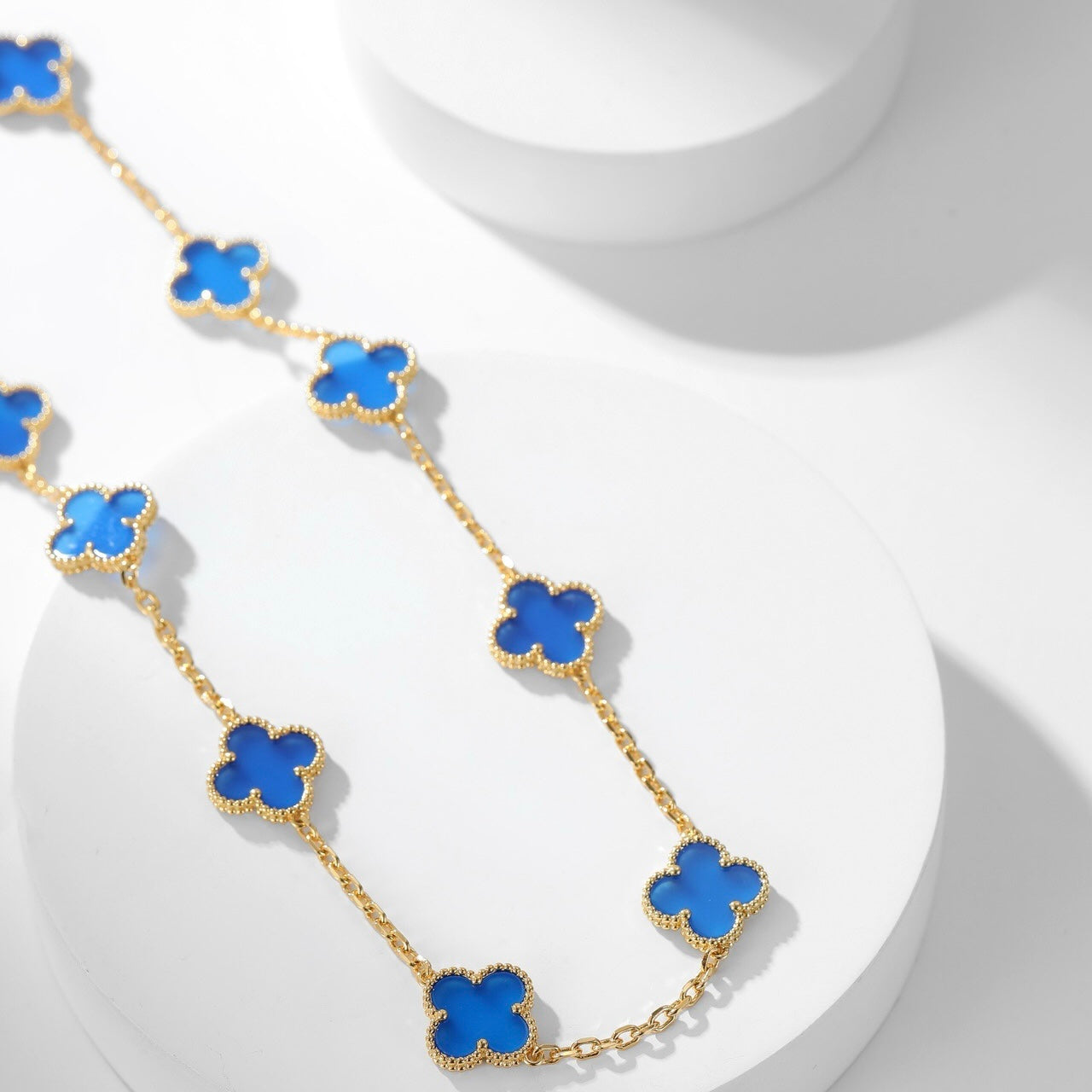 [Baslove]CLOVER 10 MOTIFS BLUE AGATE NECKLACE