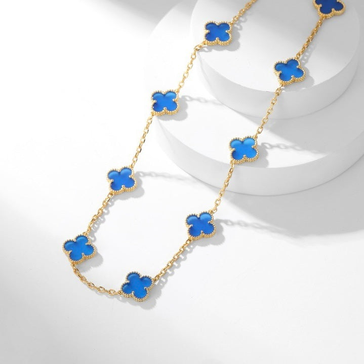 [Baslove]CLOVER 10 MOTIFS BLUE AGATE NECKLACE