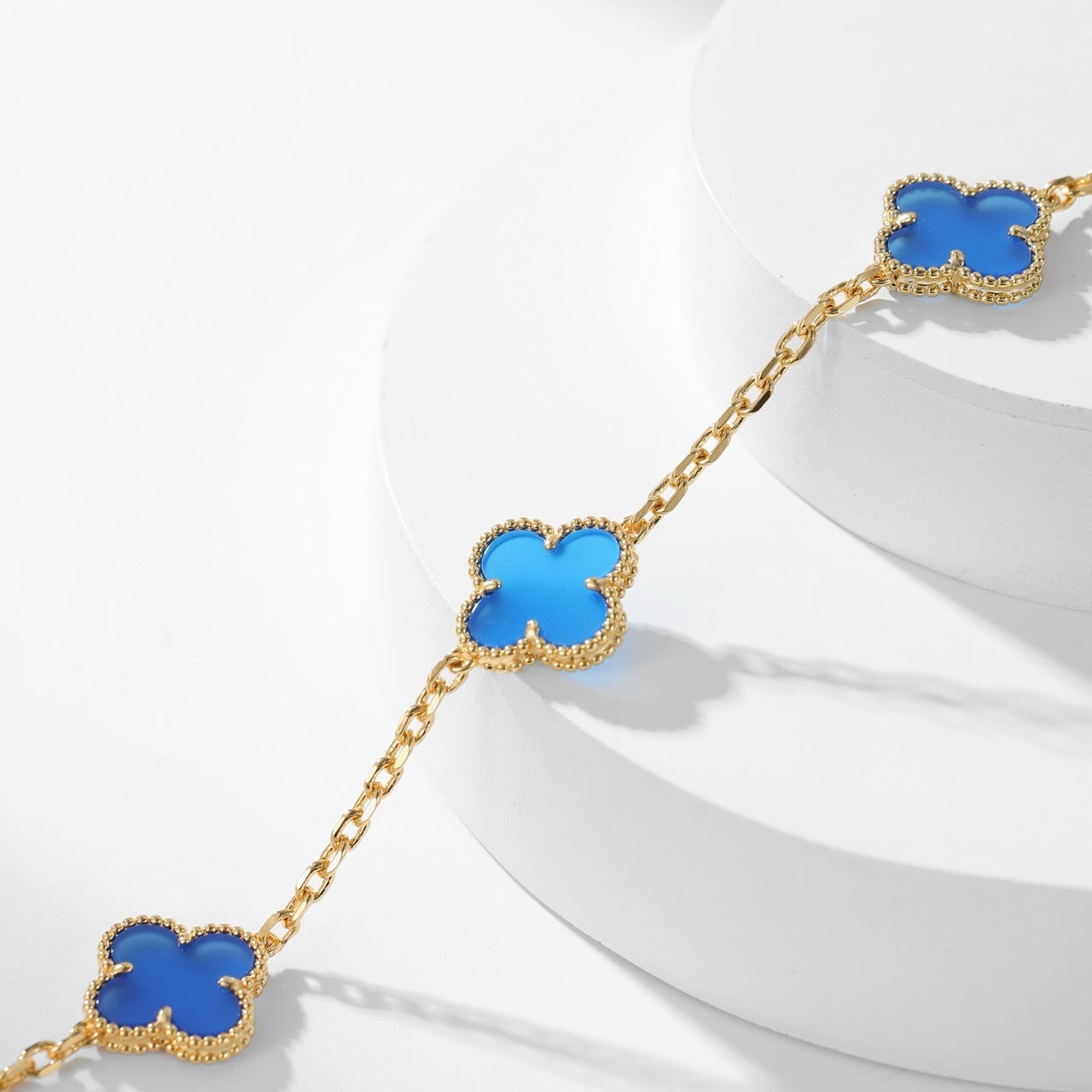 [Baslove]CLOVER 10 MOTIFS BLUE AGATE NECKLACE