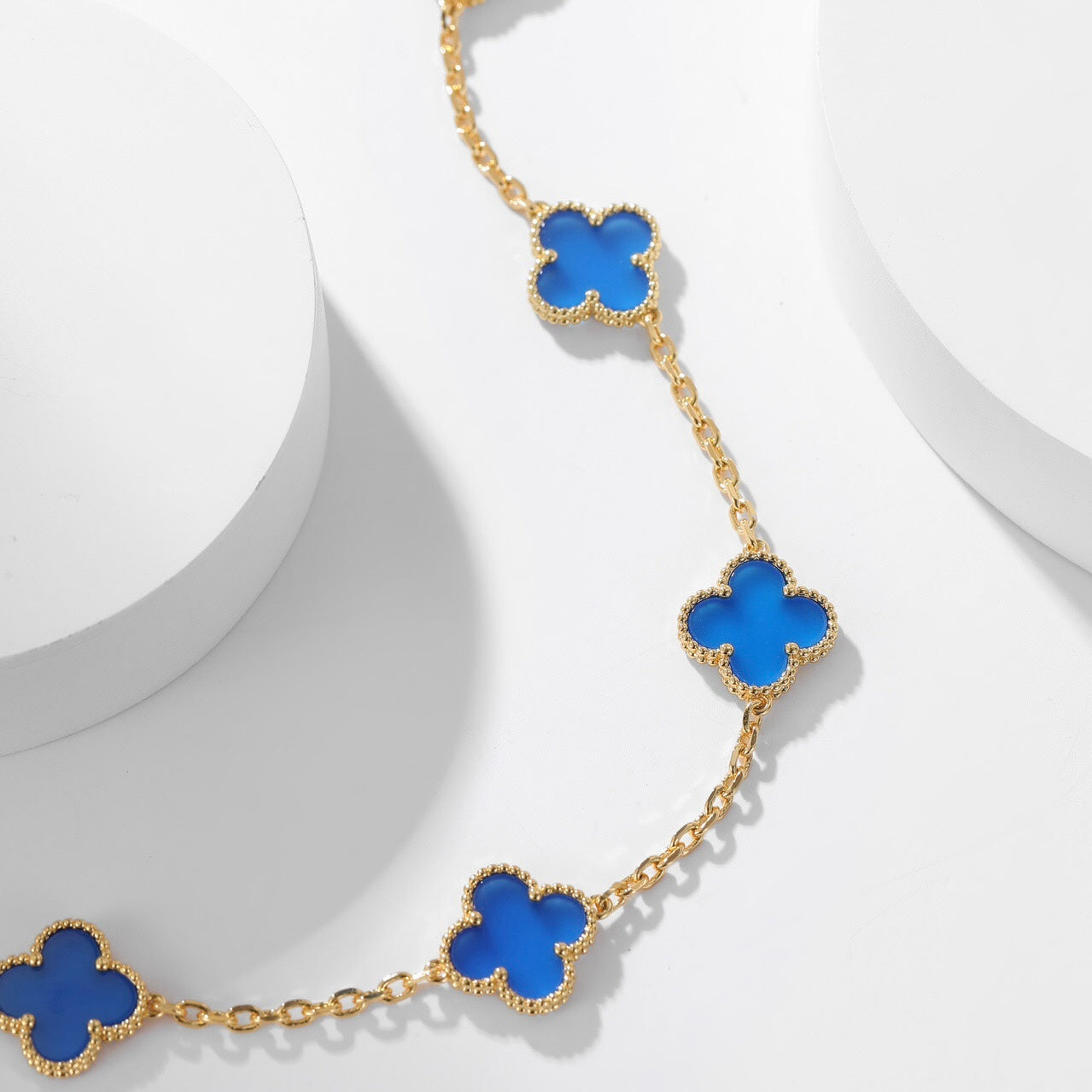 [Baslove]CLOVER 10 MOTIFS BLUE AGATE NECKLACE