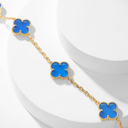 [Baslove]CLOVER 10 MOTIFS BLUE AGATE NECKLACE