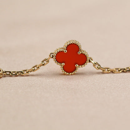 [Baslove]CLOVER 5 MOTIFS RED AGATE  BRACELET