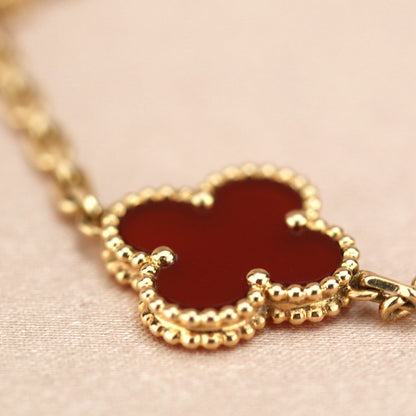 [Baslove]CLOVER 5 MOTIFS RED AGATE  BRACELET