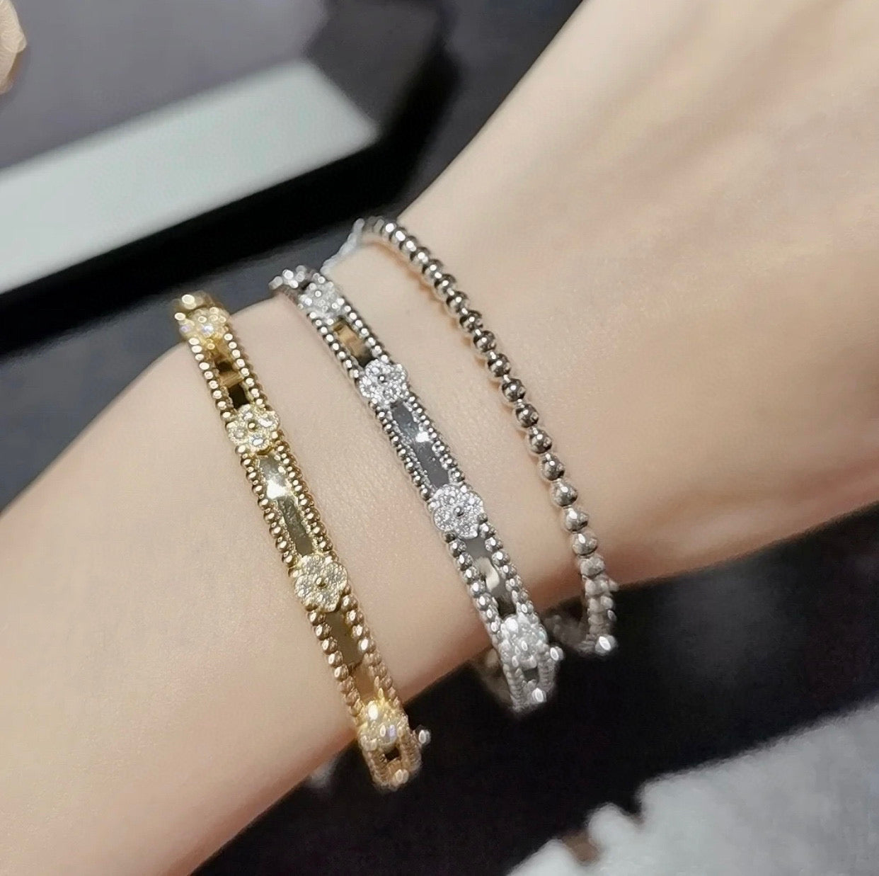 [basloveJW]クローバーブレスレット 4mm ダイヤモンド