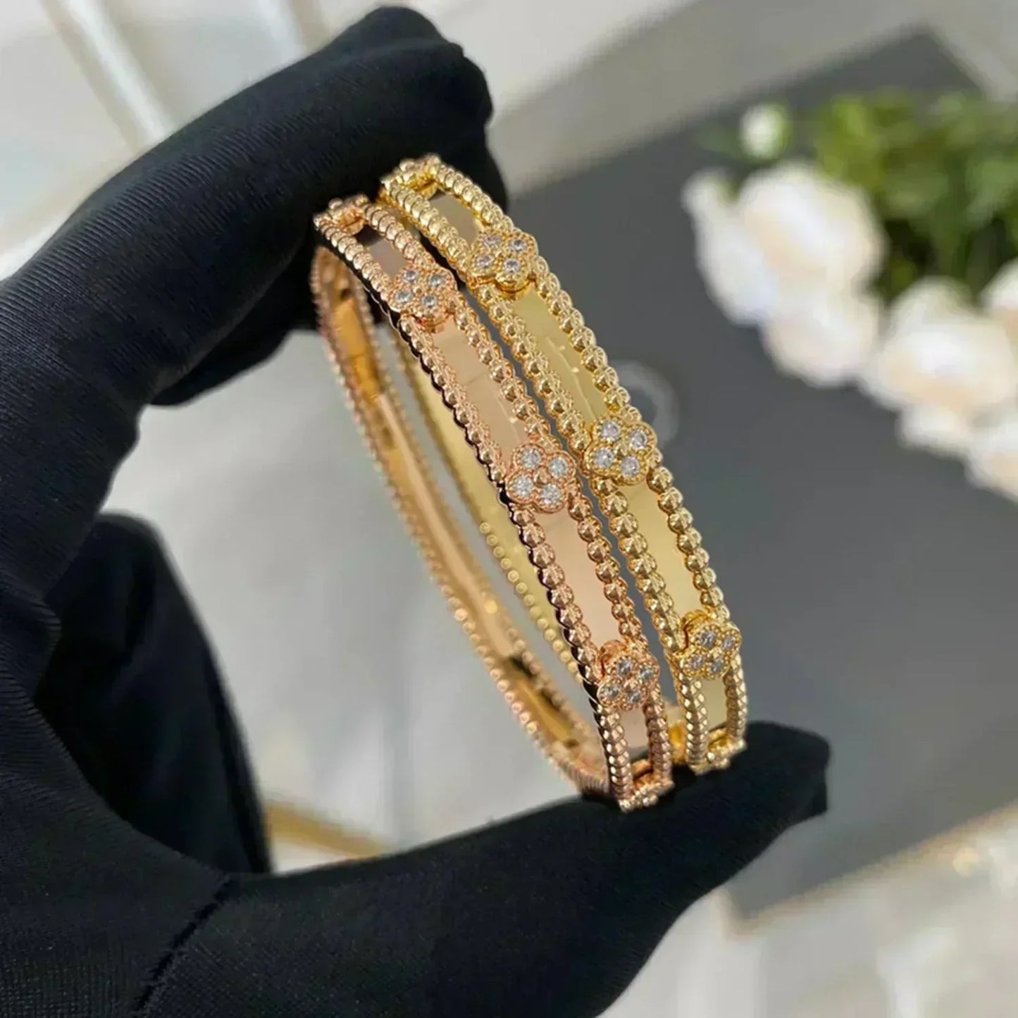 [basloveJW]クローバーブレスレット 4mm ダイヤモンド