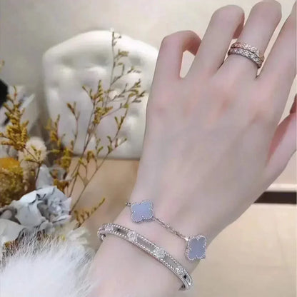 [AURORA] CLOVER 5 MOTIF PURPLE CHALCEDONY BRACELET COLLECTION