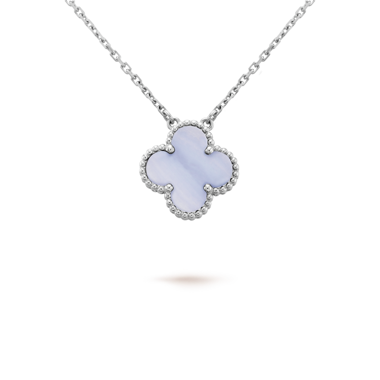 [Baslove]CLOVER 15MM BLUE CHALCEDONY NECKLACE SILVER