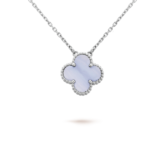 [Baslove]CLOVER 15MM BLUE CHALCEDONY NECKLACE SILVER