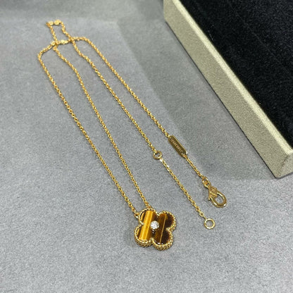 [Baslove]CLOVER 15MM DIAMOND AND YELLOW TIGER'S EYE AGATE necklace