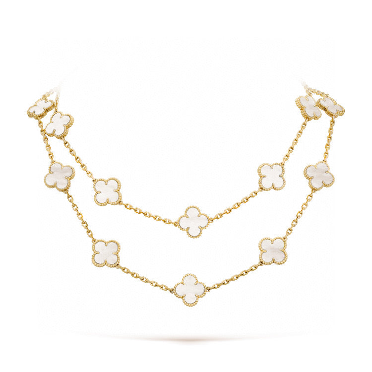 [Baslove]CLOVER 20 MOTIFS WHITE MOP NECKLACE