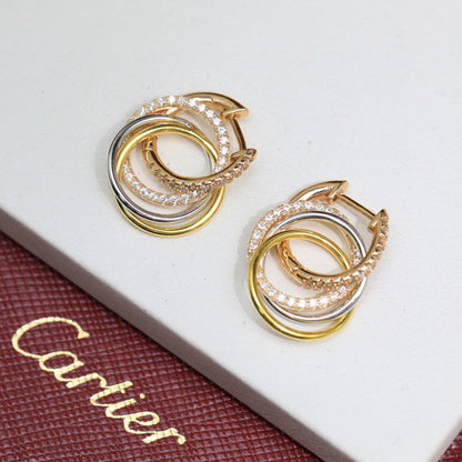 [AURORA]TRINITY HALF DIAMOND  EARRINGS