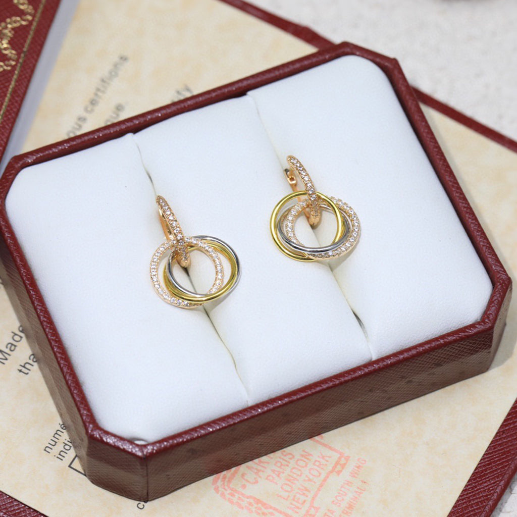 [AURORA]TRINITY HALF DIAMOND  EARRINGS