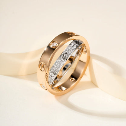 [AURORA]LOVE PINK GOLD SILVER DIAMOND DOUBLE RING