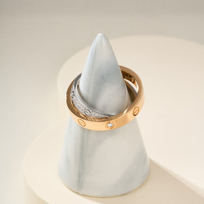 [AURORA]LOVE PINK GOLD SILVER DIAMOND DOUBLE RING