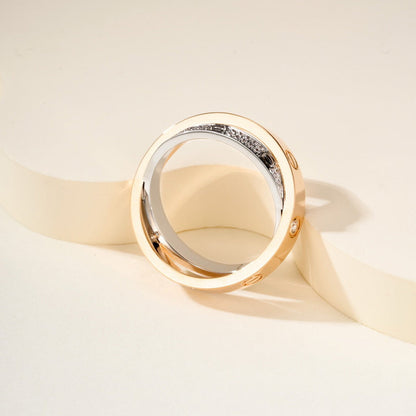 [AURORA]LOVE PINK GOLD SILVER DIAMOND DOUBLE RING