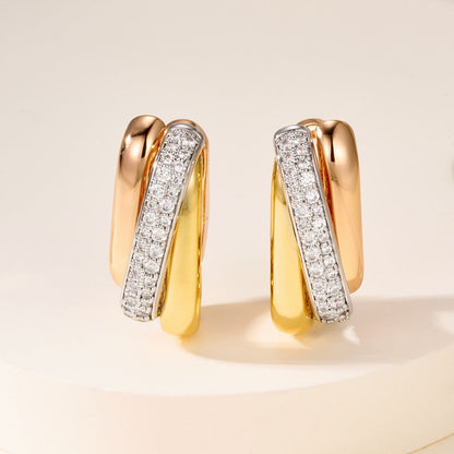 [AURORA]TRINITY HALF DIAMOND  CUSHION EARRINGS