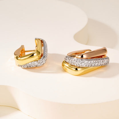 [AURORA]TRINITY HALF DIAMOND  CUSHION EARRINGS