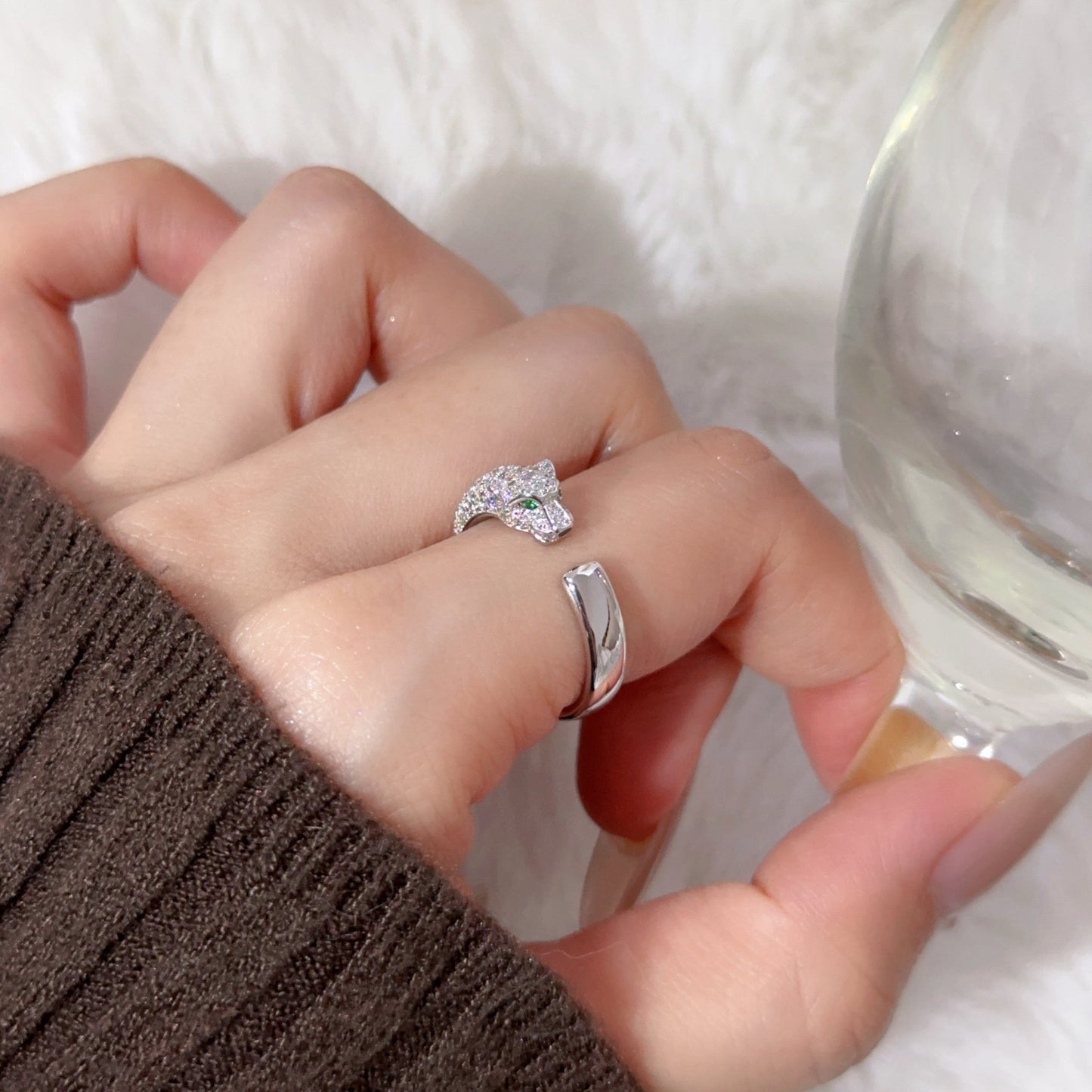 [AURORA]PANTHERE HALF DIAMOND SMALL RING