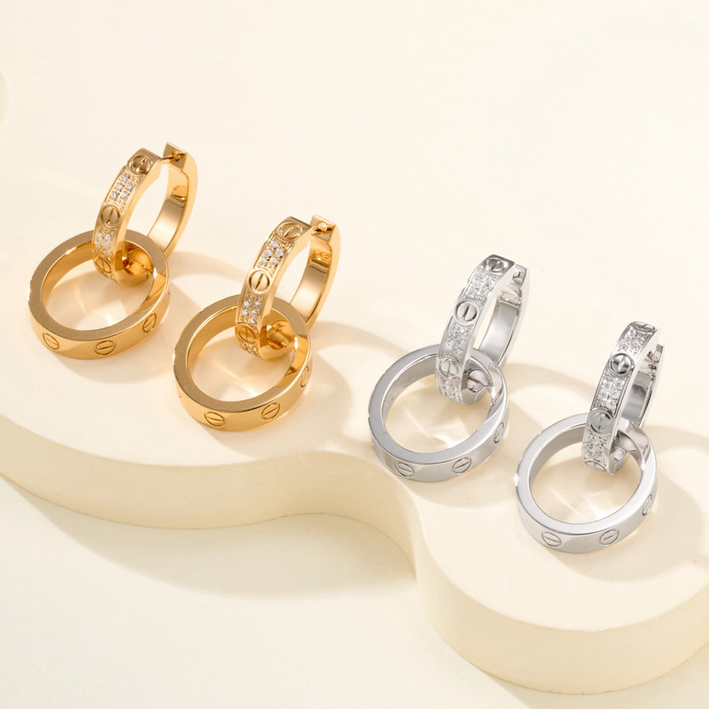 [AURORA]LOVE 3.3MM DANGLE HALF DIAMOND EARRINGS