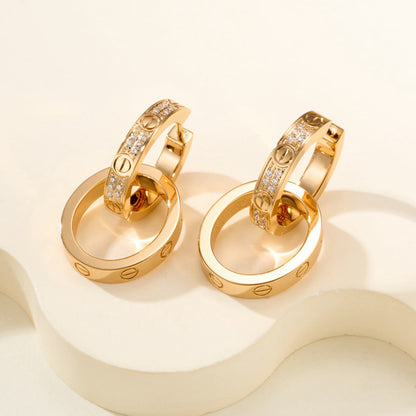 [AURORA]LOVE 3.3MM DANGLE HALF DIAMOND EARRINGS