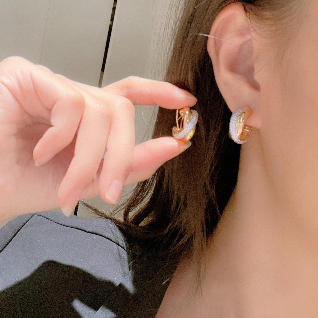 [AURORA]TRINITY HALF DIAMOND  CLASSIC EARRINGS