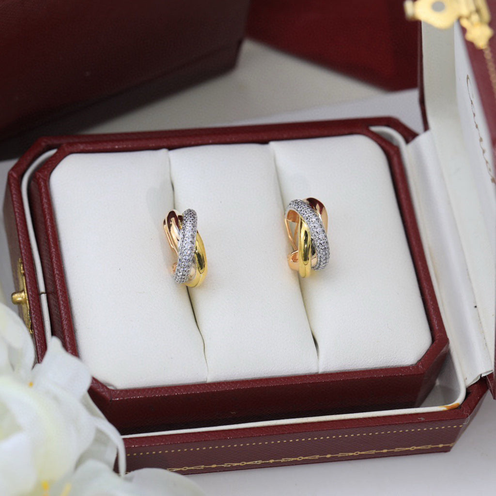 [AURORA]TRINITY HALF DIAMOND  CLASSIC EARRINGS