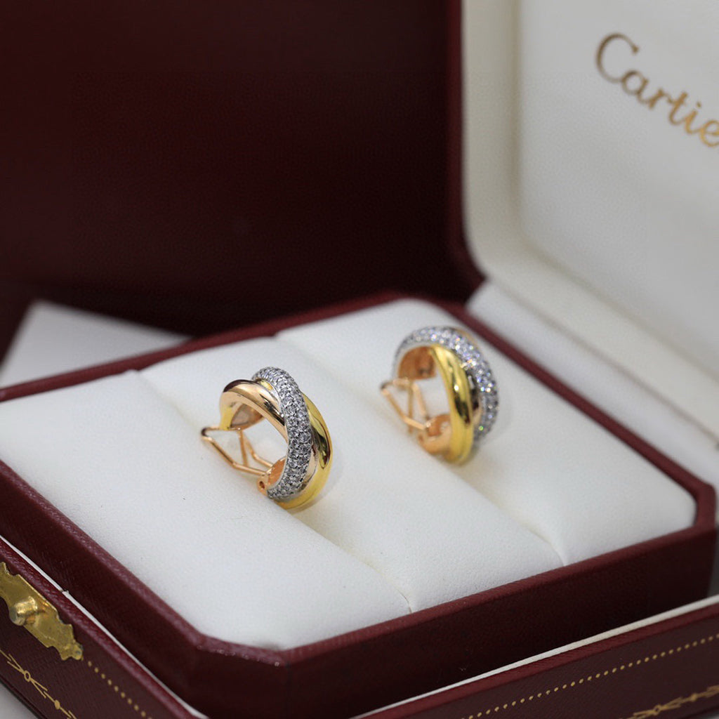 [AURORA]TRINITY HALF DIAMOND  CLASSIC EARRINGS