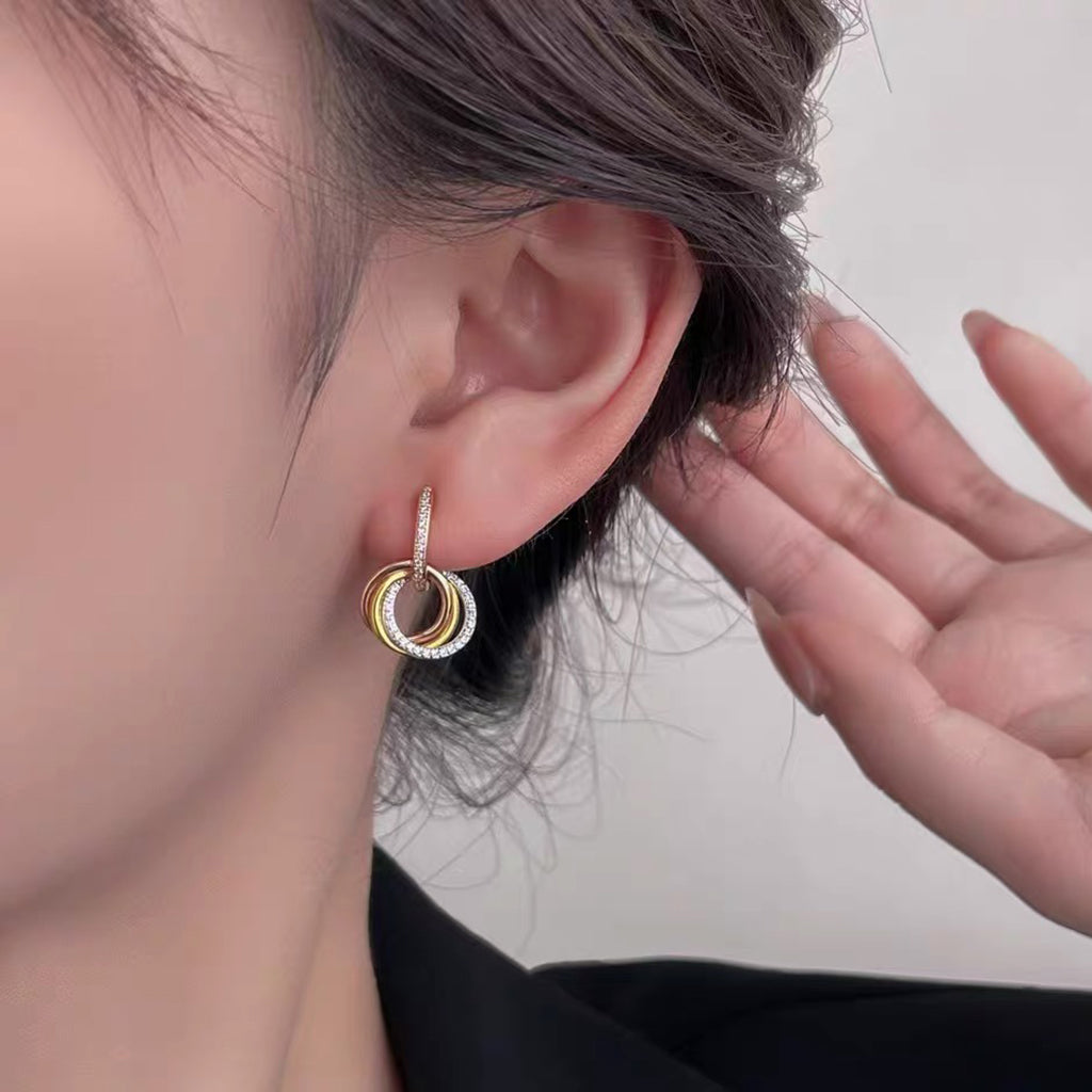 [AURORA]TRINITY HALF DIAMOND  EARRINGS
