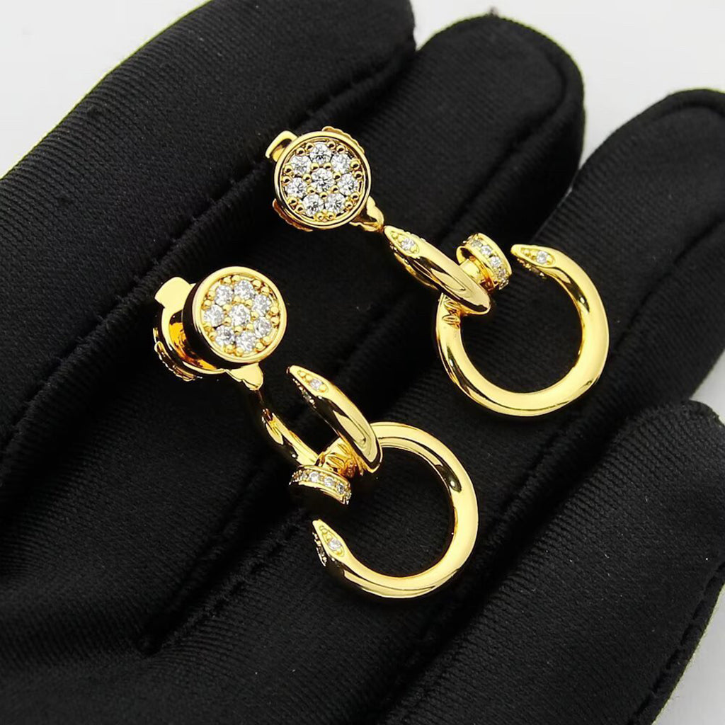 [AURORA]JUSTE HALF DIAMOND DOUBLE EARRINGS