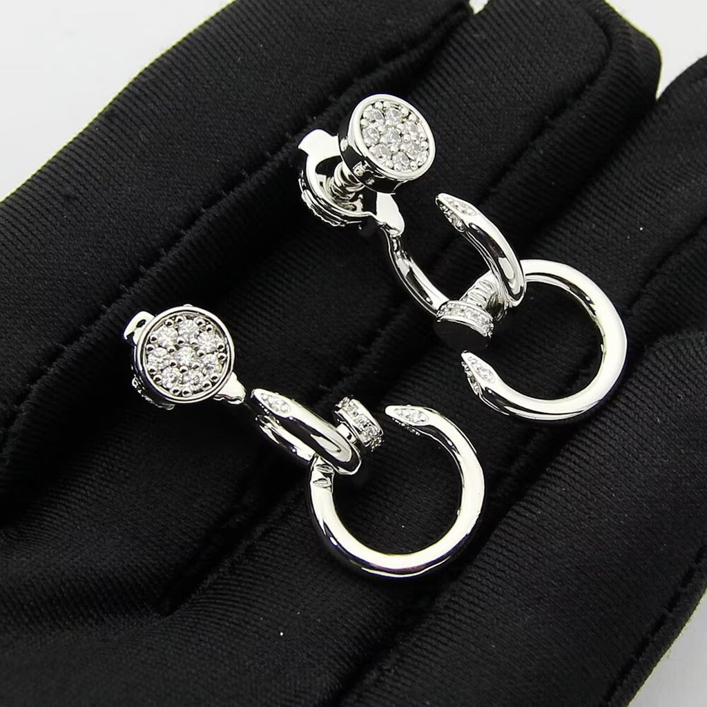 [AURORA]JUSTE HALF DIAMOND DOUBLE EARRINGS