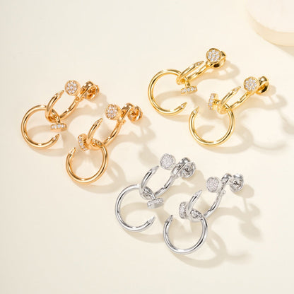 [AURORA]JUSTE HALF DIAMOND DOUBLE EARRINGS