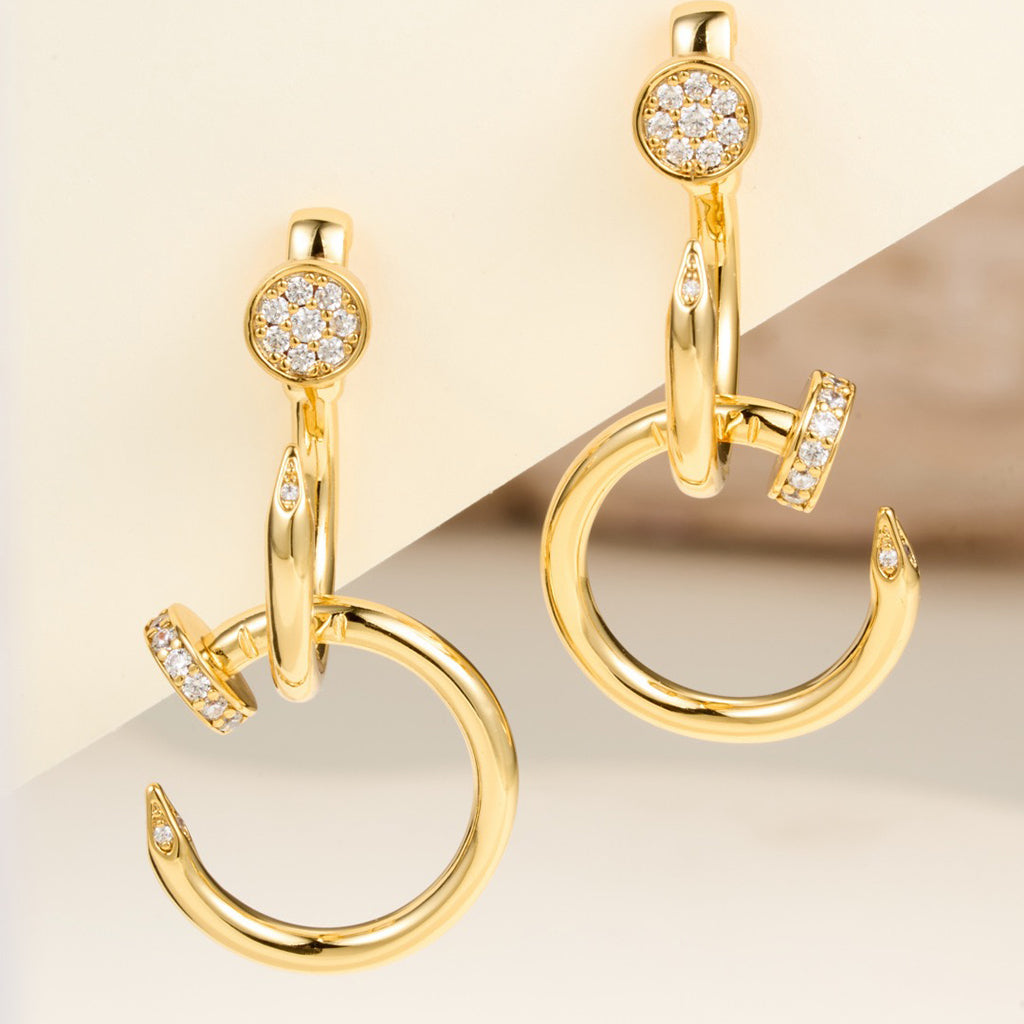 [AURORA]JUSTE HALF DIAMOND DOUBLE EARRINGS